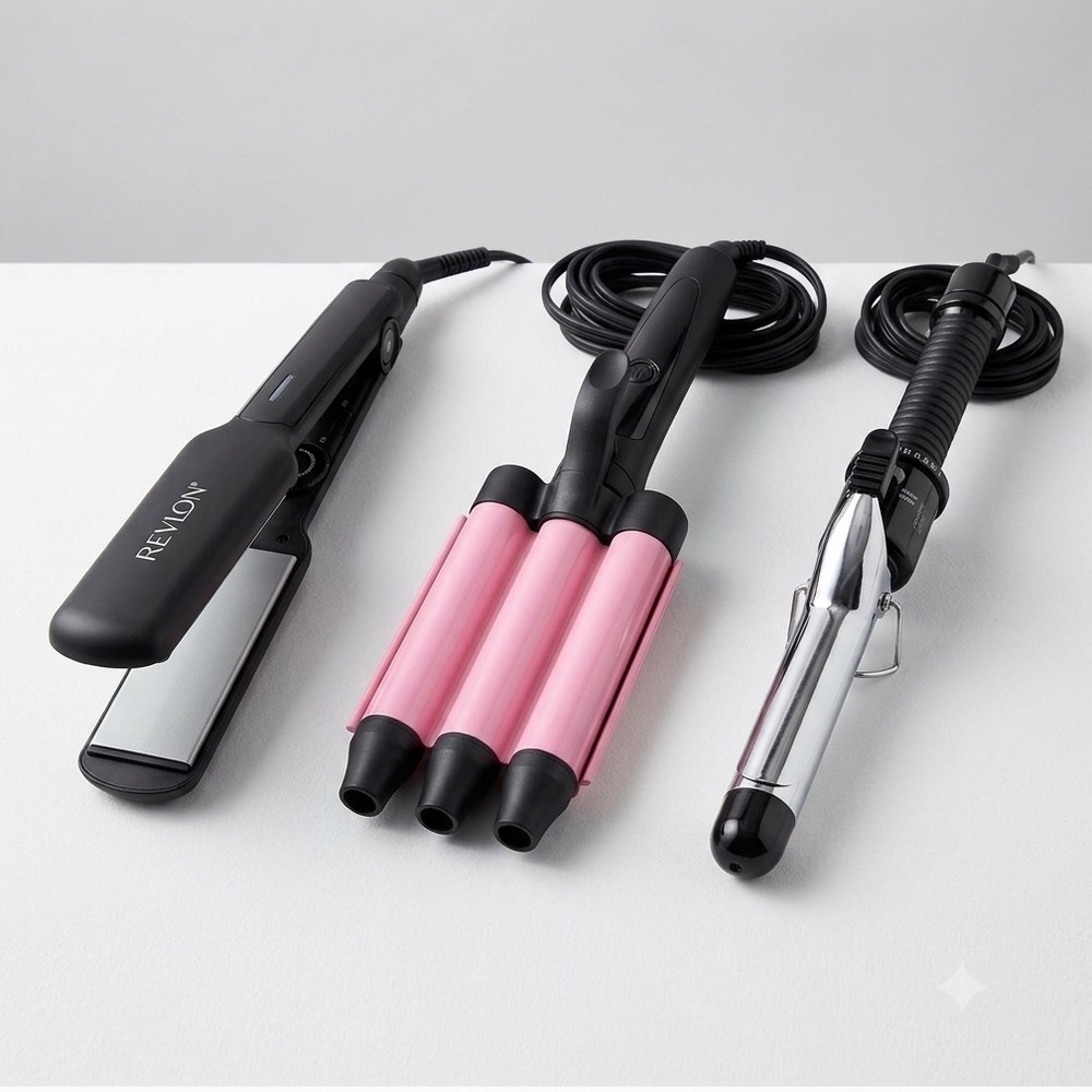 SET OF THREE HAIR STYLING TOOLS- Straightener, Curling Iron, and Crimper